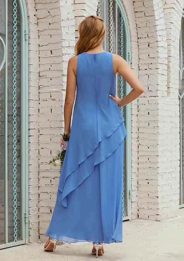 A-line Empire Scoop Neck Sleeveless Chiffon Long/Floor-Length Mother of the Bride Dress with Ruffles BM bride