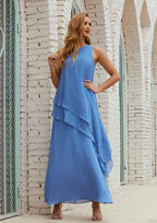 A-line Empire Scoop Neck Sleeveless Chiffon Long/Floor-Length Mother of the Bride Dress with Ruffles BM bride
