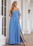 Floor-Length Chiffon Bridesmaid Dress, A-Line Style, V-Neck, Sleeveless, With Pleats And Split (Repeated For Clarity) BM bride