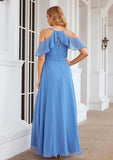 Floor-Length Chiffon Bridesmaid Dress, A-Line Style, V-Neck, Sleeveless, With Pleats And Split (Repeated For Clarity) BM bride