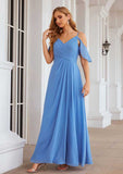 Floor-Length Chiffon Bridesmaid Dress, A-Line Style, V-Neck, Sleeveless, With Pleats And Split (Repeated For Clarity) BM bride