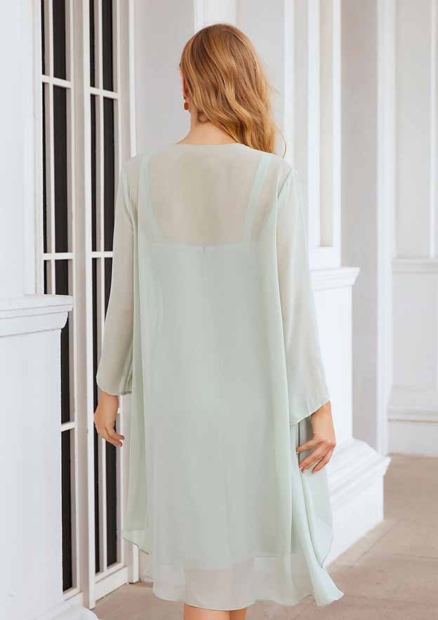 Knee-Length Chiffon Mother of the Bride Dress with Long Sleeves Jacket, Sweetheart Sleeveless A-line BM bride