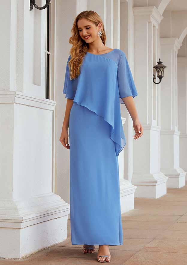 Ankle-Length Chiffon Mother of the Bride Dress, Sleeveless Scoop Neck Sheath/Column BM bride