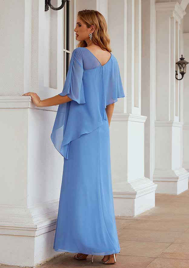 Ankle-Length Chiffon Mother of the Bride Dress, Sleeveless Scoop Neck Sheath/Column BM bride