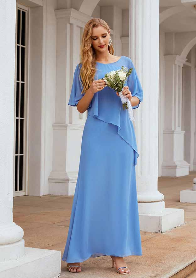 Ankle-Length Chiffon Mother of the Bride Dress, Sleeveless Scoop Neck Sheath/Column BM bride