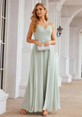 A-Line Sweetheart Floor-Length Sleeveless Chiffon Bridesmaid Dress With Pleats And Split BM bride