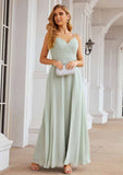 A-Line Sweetheart Floor-Length Sleeveless Chiffon Bridesmaid Dress With Pleats And Split BM bride