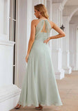 A-Line Sweetheart Floor-Length Sleeveless Chiffon Bridesmaid Dress With Pleats And Split BM bride