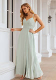 A-Line Sweetheart Floor-Length Sleeveless Chiffon Bridesmaid Dress With Pleats And Split BM bride