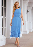 Tea-Length Chiffon Mother of the Bride Dress with Jacket, Pleated Bateau Neckline BM bride