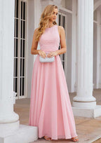 Floor-Length Chiffon Bridesmaid Dress, A-Line Style, Scalloped Neck, Sleeveless, With Beading BM bride