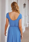 Floor-Length Chiffon Bridesmaid Dress, A-Line Style, V-Neck, Short Sleeves BM bride