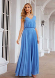Floor-Length Chiffon Bridesmaid Dress, A-Line Style, V-Neck, Short Sleeves BM bride