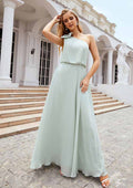 A-Line One-Shoulder Floor-Length Chiffon Bridesmaid Dress, Sleeveless, With A Shoulder Flower BM bride