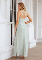 Floor-Length Chiffon Bridesmaid Dress, A-Line Style, V-Neck, Sleeveless, With Pleats (Repeated For Clarity) BM bride