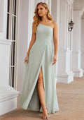 A-Line One-Shoulder Floor-Length Sleeveless Chiffon Bridesmaid Dress With Split BM bride