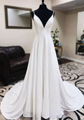 Refined Chiffon A-Line/Princess Wedding Dress with Sleeveless V-Neck, Chapel Train, and Intricate Lace Beading BM bride