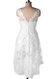 Sophisticated V-Neck Sleeveless Lace Satin Asymmetrical Wedding Dress in A-Line/Princess Fit BM bride