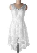 Sophisticated V-Neck Sleeveless Lace Satin Asymmetrical Wedding Dress in A-Line/Princess Fit BM bride