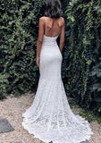 Elegant V-Neck Sleeveless Court Train Lace Wedding Dress in Trumpet/Mermaid Silhouette BM bride