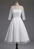 Refined Bateau Full-Length Tea-Length Tulle Wedding Dress in A-Line/Princess Silhouette BM bride