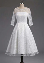 Refined Bateau Full-Length Tea-Length Tulle Wedding Dress in A-Line/Princess Silhouette BM bride