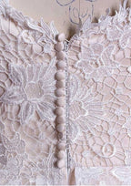 Graceful Off-the-Shoulder Sleeveless Tea-Length Lace Wedding Dress in A-Line/Princess Fit BM bride