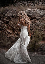Modern Sheath/Column Strapless Wedding Dress with Short Sleeves and Sweep Train, Featuring Beautiful Lace Details BM bride
