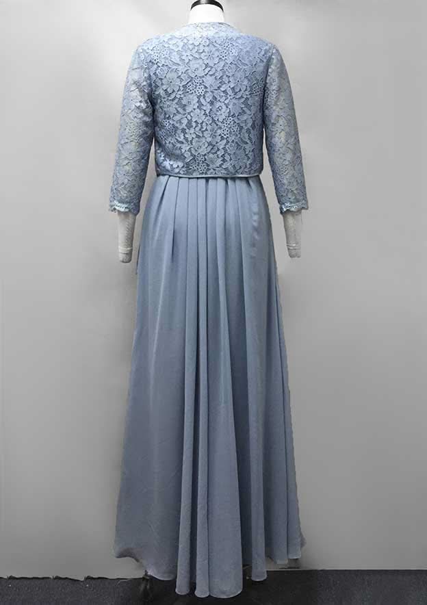 Sheath/Column Long/Floor-Length Chiffon Mother of the Bride Dress with Lace Ruffles BM bride