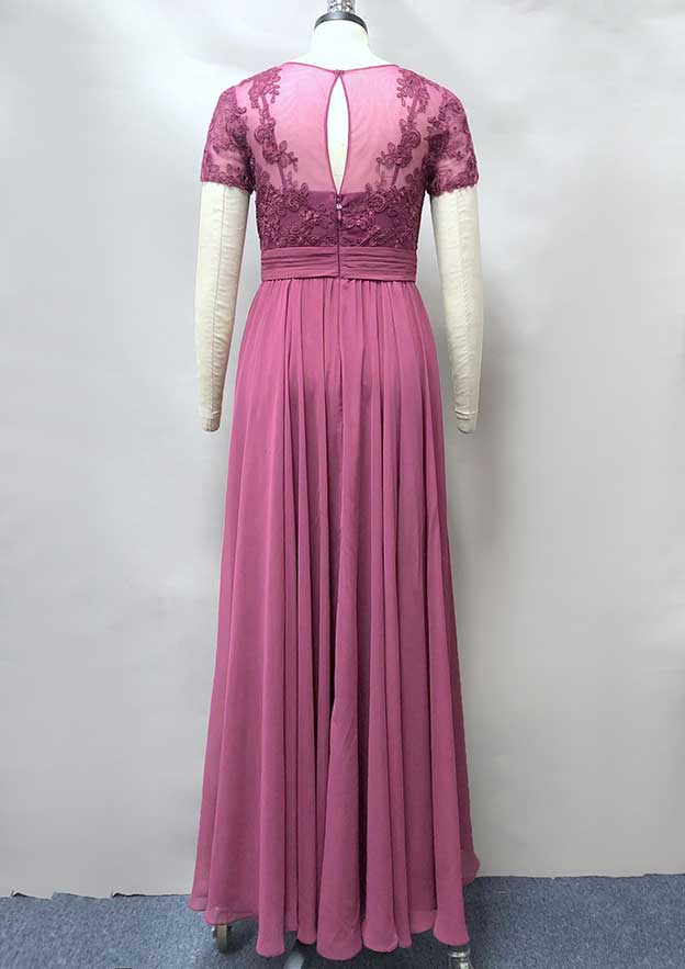 Sheath/Column Long/Floor-Length Chiffon Mother of the Bride Dress with Embroidery Pleated BM bride