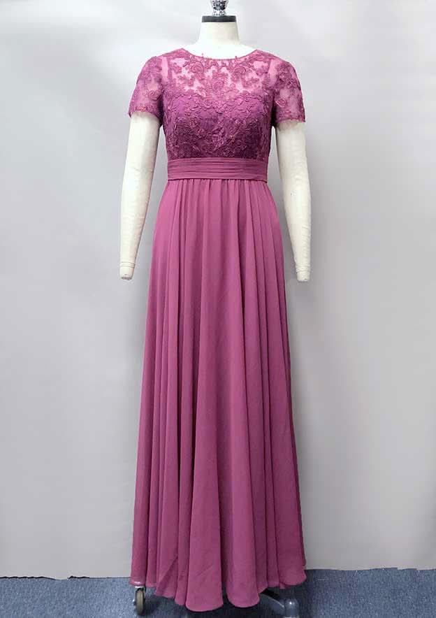 Sheath/Column Long/Floor-Length Chiffon Mother of the Bride Dress with Embroidery Pleated BM bride