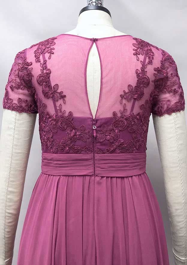 Sheath/Column Long/Floor-Length Chiffon Mother of the Bride Dress with Embroidery Pleated BM bride