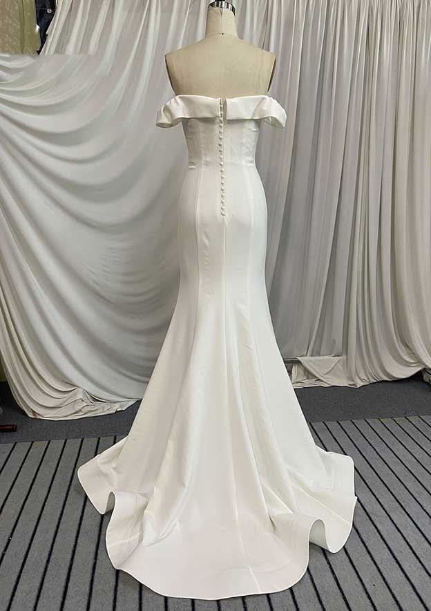 Refined Satin Trumpet/Mermaid Wedding Dress with Court Train BM bride