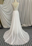 Classic Chiffon A-Line Wedding Dress with Court Train and Appliqued Details BM bride