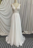 Classic Chiffon A-Line Wedding Dress with Court Train and Appliqued Details BM bride
