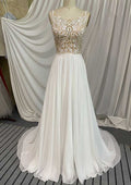 Beautiful Chiffon A-Line Wedding Dress with Court Train and Appliqued Accents BM bride