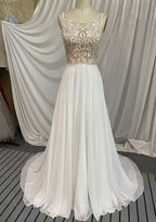 Beautiful Chiffon A-Line Wedding Dress with Court Train and Appliqued Accents BM bride