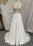 Beautiful Chiffon A-Line Wedding Dress with Court Train and Appliqued Accents BM bride