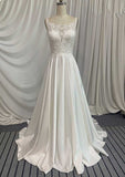 Elegant Taffeta A-Line Wedding Dress with Sweep Train and Embroidery Details BM bride