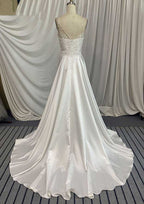 Elegant Taffeta A-Line Wedding Dress with Sweep Train and Embroidery Details BM bride