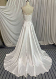 Elegant Taffeta A-Line Wedding Dress with Sweep Train and Embroidery Details BM bride