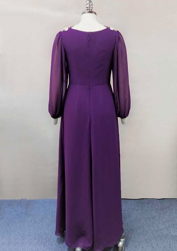 Sheath/Column Empire Long/Floor-Length Chiffon Mother of the Bride Dress with Beading Embroidery BM bride