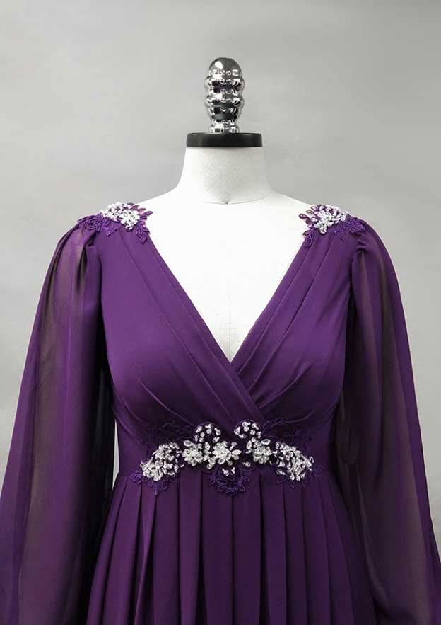 Sheath/Column Empire Long/Floor-Length Chiffon Mother of the Bride Dress with Beading Embroidery BM bride