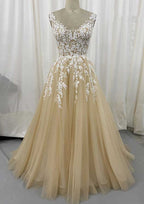 Graceful Lace and Tulle Wedding Dress: A-Line/Princess Court Train with Appliqued Lace Accents BM bride