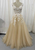 Graceful Lace and Tulle Wedding Dress: A-Line/Princess Court Train with Appliqued Lace Accents BM bride