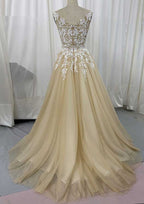 Graceful Lace and Tulle Wedding Dress: A-Line/Princess Court Train with Appliqued Lace Accents BM bride