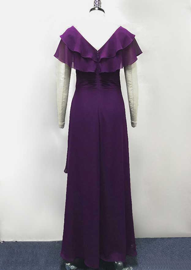 Sheath/Column Empire Long/Floor-Length Chiffon Mother of the Bride Dress with Pleated Ruffles BM bride