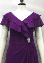 Sheath/Column Empire Long/Floor-Length Chiffon Mother of the Bride Dress with Pleated Ruffles BM bride