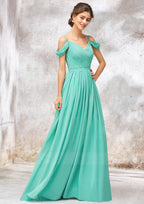 Long/Floor-Length Chiffon Bridesmaid Dress, V-Neck, Sleeveless, With Pleats BM bride