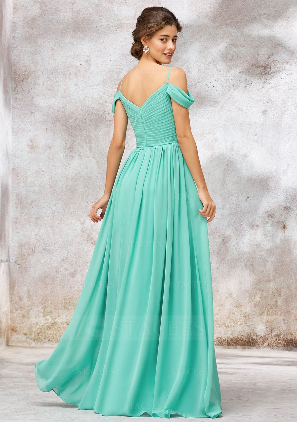 Long/Floor-Length Chiffon Bridesmaid Dress, V-Neck, Sleeveless, With Pleats BM bride